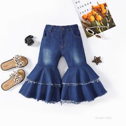 16109 Novo primavera outono infantil garotas calças jeans babados calças esclarecidas crianças menina jeans jeans jeans sino garoto calças