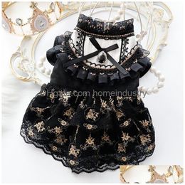 Dog Apparel Early Autumn Cat Princess Skirt Black Gold Lolita Handmade Small Teddy Drop Delivery Home Garden Pet Supplies Dhqmr