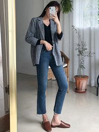 Women's Jeans Spring Summer Office Lady Cotton Solid Straight Ankle Length For Girls Fashion Pants Boyfriend 230330