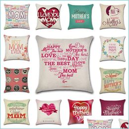 Pillow Case Mother Day Happy Design Linen Cotton Ers Square Sofa Cushion Er 45Cmx45Cm Drop Delivery Home Garden Textiles Bedding Supp Dhq92