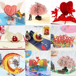 5PC Greeting Cards Wholesale Hot 3D Card Creative Gift for Wife and Girlfriend Valentine's Day Wedding Invitation Customised Thank You Postcard Y2303