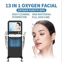 Professional 13 in 1 Microdermabrasion hydra facial Ultrasonic Anti Aging Whitening Vacuum Oxygen Jet Skin Care skin rejuvenation Blackhead Removal machine