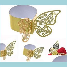 Napkin Rings Butterfly Hollow 3D Paper Buckle For Baby Shower Party Restaurant Table Decor Drop Delivery Home Garden Kitchen Dhr2V