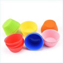 Baking Moulds 24Pcs/Set Round Sile Muffin Cups 7Cm 6 Color 24 Pcs Cupcake Kitchen Accessories Drop Delivery Home Garden Dining Bar Ba Dhqxr
