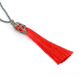 Necklace Earrings Set & Bohemia Boho Red Silk Tassel With Studs Earring And Hematite Bead Chain Long Pendant Fine Dainty Jewellery