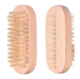 Wooden Nail Brush Boar Bristle Massage Brush Double-sided Oval Shape Nail Brush Cleaning Small Spa Brushes RRA