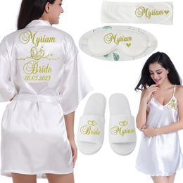 Women's Sleepwear Custom Wedding Date Name Bathrobe Artificial Silk Bridal Dress Bridal Dress Bridal Dress 230330