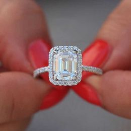 Solitaire Ring Luxury 3.5 ct Big Square Cut AAA Zircon with Micro Paved CZ Wedding s for Brides 925 sterling silver Jewelry Y2303