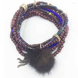 Charm Bracelets Fashion Bracelet Bohemian Style Pom Beads For Women Boho Multilayer Crystal Seed Bead Jewelry Gift