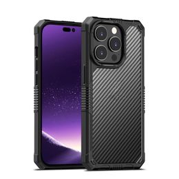 Carbon Fiber Rugged Bumper PC TPU Phone Case for new iPhone 15 14 13 12 Pro Max Shockproof Hard Back Phone Cover