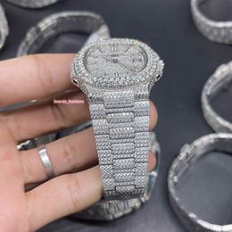 Diamonds Iced Watches Men's Popular Big Bezel Watch Sier Face Full Diamond Strap Automatic Mechanical Wristwatch 393409