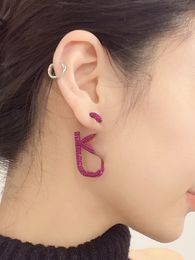 Niche Design Advanced Dark Rose Micro-Inlaid Full Diamond Alphabet Letter Earrings New Elegant Ear Studs Fashion