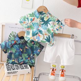 Children Cotton Clothes Baby Sport Boys Causal Full Printe Leaf Shirt Shorts 2Pcs/Sets Infant Kids Fashion Toddler Tracksuits