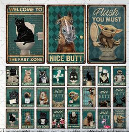 Funny Animal Metal Tin Sign Bathroom Metal Plate Vintage Style Metal Funny Poster Retro Shabby Cartoon Plate for Decor 30X20cm W03