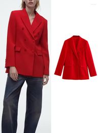 Women's Suits RAFZNB 2023 Women Chic Red Office Lady Blazer Long Sleeve Lapel Double Breasted Bussiness Jackets Fashion Spring Outwear