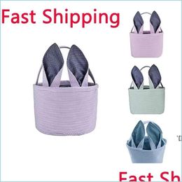 Party Favor Bunny Ears Striped Bucket Easter Rabbit Basket Seersucker Candy Bag Outdoor Portable Pouch Cg001 Drop Delivery Home Gard Dh5Er