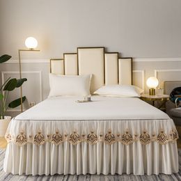 Bed Skirt White Lace Lotus Leaf Lace Bedding Princess Style Solid Colour Bedding No Pillowcase Non slip Sheet 230330