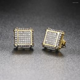 Stud Earrings Hip Hop Rock Mens Gold Colour Out Crystal Threaded Studs For Women Luxury Punk Accessories Hippie Jewellery