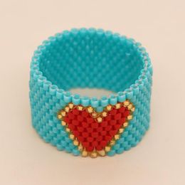 Cluster Rings Go2boho Miyuki Beaded Blue Lake Bottom Red Peach Pearl Knitted Ring Fashion Valentine's Day Gift 2023