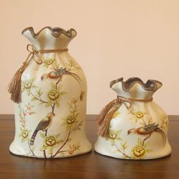 Vases Creative Pastoral Sack Modelling Ceramic Vase Retro Bird And Tree Branch Decorative