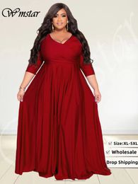 Plus size Dresses Wmstar Size Party for Women Fall Clothes V Neck Bandage Big Hem Elegant Maxi Dress Wholesale Drop 230330