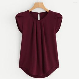 Women's T Shirts Women Chiffon Solid Pure Basic Soft Short Sleeve Button T-shirt Blouse Tops Summer Loose Skin-friendly Top Ropa Mujer