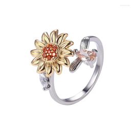 Cluster Rings Fidget Ring Sunflowers Rorate Anxiety Spinner Toys Europe And America Creativity Girl Women Gifts