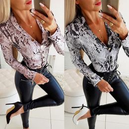 Women's Jumpsuits Sexy Deep V-neck Long Sleeve Bodycon Bodysuits Autumn Rompers Womens Snake Print Jumpsuit Skinny Bodysuit Party Female