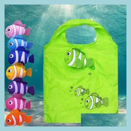 Storage Bags Cute Cartoon Fish Shop Bag Travel Reusable Foldable Handbag Grocery Tote Home Drop Delivery Garden Housekee Organisation Dhkgd