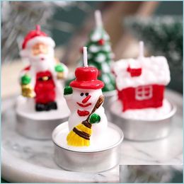 Candles Christmas Fragrance Candle 12Pcs/Pack Smokeless Santa Snowman Gift Stocking Tree Design Xmas Motif New Year Drop Delivery Ho Dh9Ho