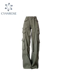 Women s Pants s Retro Army Green Overalls Wide Leg Cargo Women Trousers Sexy Low Waist Loose Casual Streetwear 230330