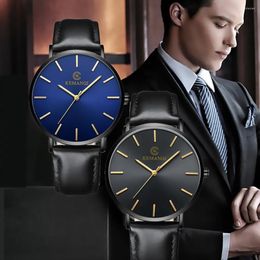 Wristwatches Minimalist Men Watch Leather Bracelet Male Bussniess Dress Gift Quartz Gold Pointer Dial Wristwatch Clock Relogio Masculino