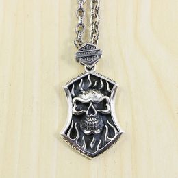 S925 Sterling Silver Pendant Personalised Punk Style Retro Hip Hop Simple Skull Head Hanger Mother Shape Gift for Lover