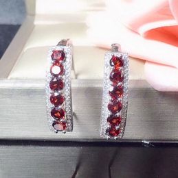 Hoop Earrings Natural Real Red Garnet Earring 925 Sterling Silver 0.15ct 12pcs Gemstone For Men Or Women T8100109