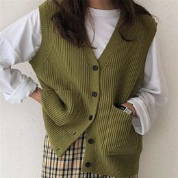 Women's Vests Women's Soft Elastic Simple Basic Japanese V-neck Solid Open Seam Women's Knitted Sweater Dress Retro Korean Full Matching 230330