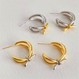 Stud Earrings Gold Color And Silver Contrast Double-layer C-Shaped Geometric Minimalist For Women Girls Travel Jewelry