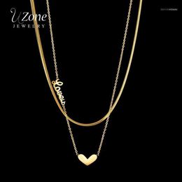 Chains Uzone Stainless Steel Tiny Heart Pendant Necklace For Women Girls Double-layer Chain Love Letter Necklaces Valentine's Day Gift1