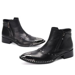 Christia Bella Italian Designer Shoes Pointed Toe Genuine Leather Men Boots Rivets Motorcycle Short Boots Formal Ankle Boots
