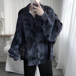 Men's Casual Shirts Men Japanese Style Long Sleeve Loose Fit Jean Printed Street Tops For Male Camisa Masculina