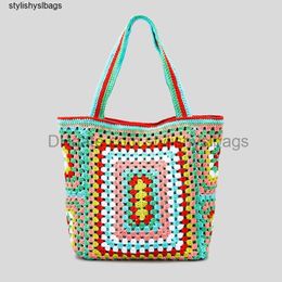 Totes Bohemian Paisley Crochet Women Shoulder Bags Knitting Large Tote Bag Casual Lady Handbags Big Shopper Purses Summer Beach Bag 033023H