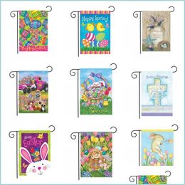 Other Festive Party Supplies Easter Linen Garden Flag 47X32Cm Rabbit Printed Banner Happy Bunny Home Yard Decor Drop Delivery Dhsxx