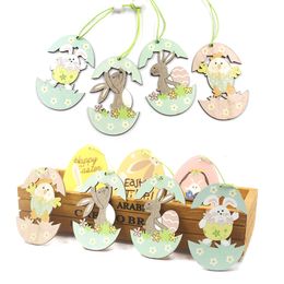 Other Event Party Supplies 4PCS Easter Rabbit Bunny Bird Wooden Pendant Decoration Hanging Craft For DIY Home Kids Gift Decor 230330