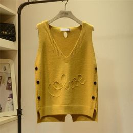 Women's Vests Fashion V-neck Button Asymmetric Casual Tank Top Sweater Women's Clothing Autumn Full Matching Stretch Loose Korean Top 230330