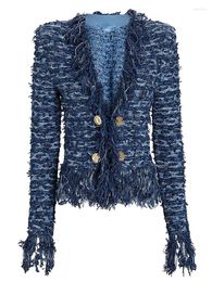 Women's Knits HIGH STREET Designer Jacket Est 2023 Fall Winter Fashion Women Lion Buttons Embellished Tassel Knit Cardigan