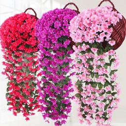 Decorative Flowers 2Pcs Artificial Flower Vines Violet Rattan Wedding Home Decoration Wall Hanging Simulated Plant Fake Without Basket