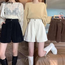 Women's Shorts Corduroy Women Loose A line Elegant Ladies All match Autumn Soft Warm Simple Prevalent Femme Korean Style Leisure 230329