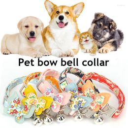 Dog Collars Flower Pattern Cat Collar With Bell Summer Floral Kitten Bow Tie Adjustable Safe Breakaway Clasp Puppy Necklace Pet Accessories