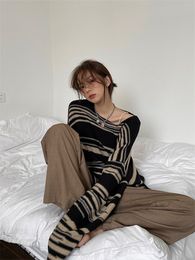 Women's Sweaters LMQ Women Punk Gothic Striped Long Sleeve Loose Patchwork Sweater Hip Hop Retro Oversize Pullover Casual Knitted Jumpers 230331