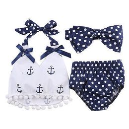 Clothing Sets Citgeett Summer 3Pcsset Infant Baby Girls Clothes Anchor TopsPolka Dot BriefsHead Band Outfits Set Sunsuit 024M 230331