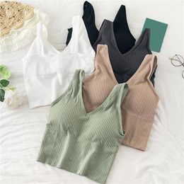 Women's Tanks Women'S Tank Crop Top Sexy High Quality Knitted Camisole Pad Massage Vest Solid Color Backless For Female 2023